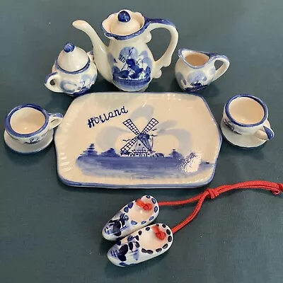 Vintage Mini Porcelain Delft Blue Windmill Tea Set Travel Memorabilia Holland • $2.50