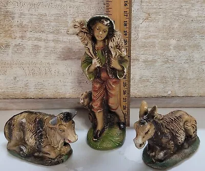 Vintage Christmas Nativity 5  Shepherd Boy Donkey Cow Marked Italy Lot Of 3 • $5