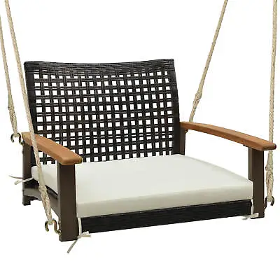 1-Person Outdoor Single Swing Chair Bench W/Acacia Wood Armrests Porch Mix Brown • $99.99
