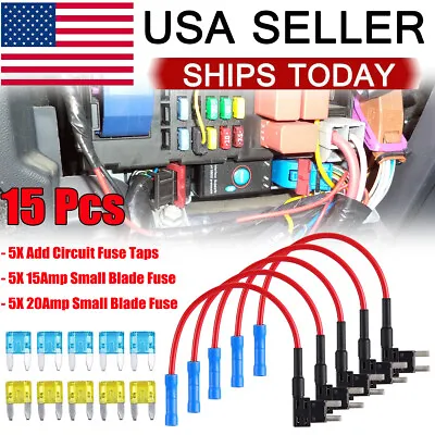 12V Car Add-A-Circuit Fuse Tap Adapter Holder W/ 15A 20A Mini Blade Fuse ATM APM • $6.99