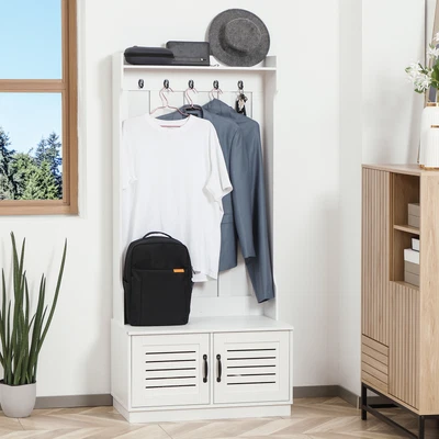 $133.99 • Buy Freestanding Coat Rack Shoe Bench Modern Hall Tree With Slatted Door Cabinet