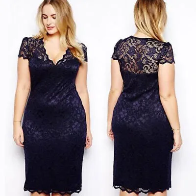 $8.99 • Buy Hot Sale Sexy Womens Bodycon Lace V-neck Short Sleeve Party Mini Dress Plus Size