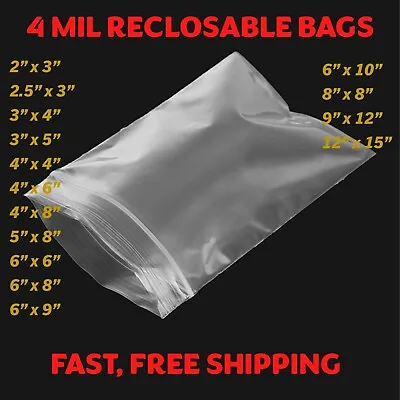 Clear Reclosable Zip Seal Top Lock 4Mil Heavy Duty Bags Plastic 4 Mil Baggies • $8.30