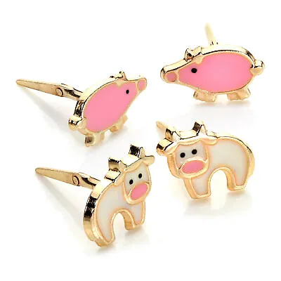 9ct Gold Andralok Kids Farmyard Animal Stud Earrings Set • £61