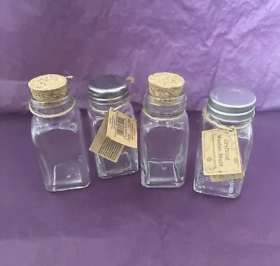 4x50ml Mini Glass Bottles Cork Metal Lids Craft Labels Twine For Wedding Favours • £8.45