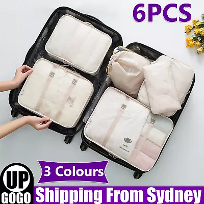 $16.99 • Buy 6PCS Packing Cubes Travel Pouches Luggage Organiser Suitcase Clothes Storage Bag