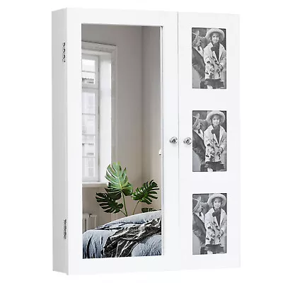 Wall Mounted Jewelry Organizer W/ Photo Frame Mirror Jewelry Armoire Cabinet 23  • $58.89