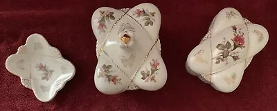 L & M Bond Ware Trinket Boxes/Lids And Tray Pink Roses & Butterflies B-147 • $29.99