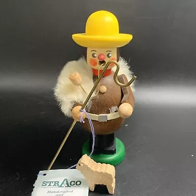 Straco Erzgebirge German Smoker Wood Carved Lamb Sheep Shepard Needs Fixing Read • $24.99