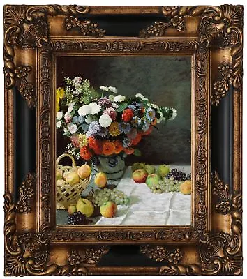 Monet Still Life With Flowers And Fruit 1869 Wood Framed Canvas Print Repro 8x10 • $98.44