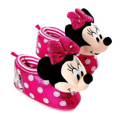 MINNIE MOUSE DISNEY Plush Rubber Bottom Slippers Toddler's Size 7-8 Or 9-10  NWT • $17.99