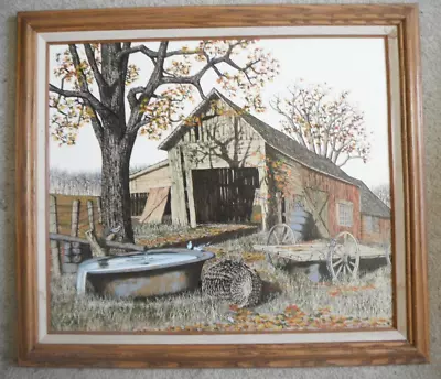 Signed H Hargrove Framed Serigraph Oil Painting Canvas Rustic Barn Basin 20 X 24 • $19