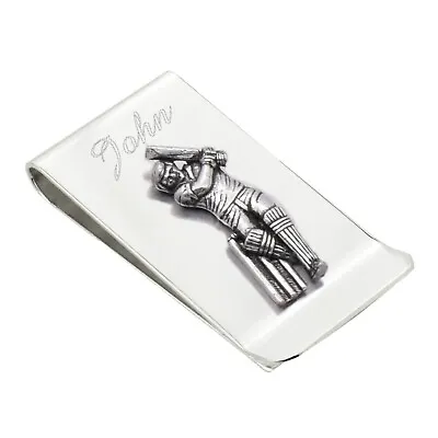 Personalised Engraved Name & Pewter Cricketer Silver Plated Money Clip • £14.99