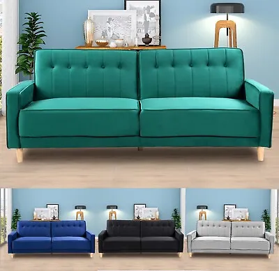 Velvet Sofa Bed 3 Seater Click Clack Living Room Recliner Couch Sofa Grey Blue • £289.99