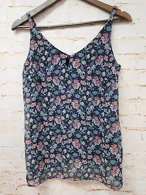 CAbi Womens Sleeveless Top Sz S Blue Floral Lined Adjustable Straps Blouse • $11.24
