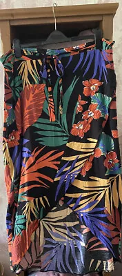 £5 • Buy George Asda Black Tropical Print Faux Wrap Midi Skirt UK22