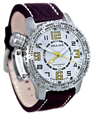 Millage Moscow Collection WHT/YLW Dial With Brown Genuine Buffalo Leather Strap • $6950