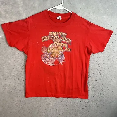 Vintage 70s Hanes Super Soccer Jock Funny T Shirt Adult Large Red USA Made Mens • $19.99