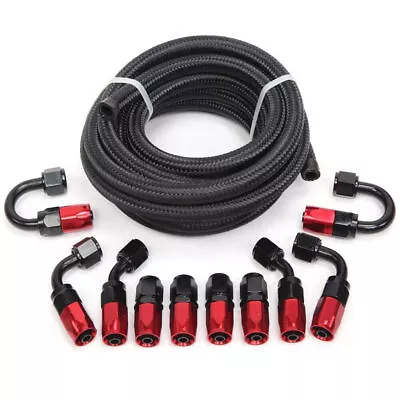 16FT 3/8  Steel Nylon Braided Oil Fuel Line AN6 Fitting Swivel Hose End Kits  • $38.93