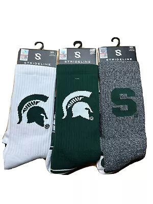 3 PAIRS Michigan State Strideline Premium Crew Socks Full Knit MEDIUM/LRGE • $34.99