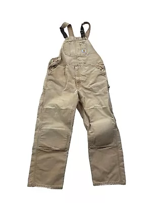 Carhartt Mens Relaxed Fit Duck Bib Overalls R01-M Double Knee Canvas Brown 44x32 • $38