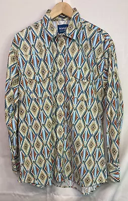 Wrangler Western Shirts Men's Size XL Aztec Pearl Snap Long Sleeve Pockets • $34.99