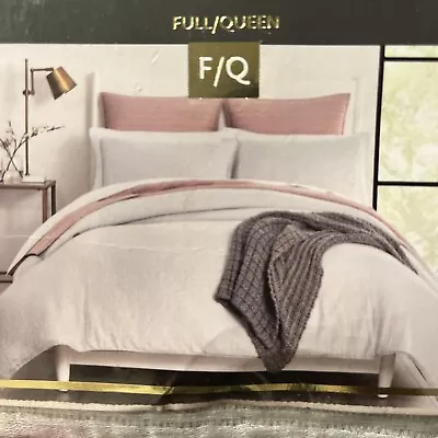 FIELDCREST LUXURY SUPPLE STRIPE MATELASSE COTTON FULL/QUEEN 3pc DUVET SET GREY • $45