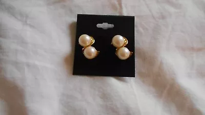 GIVENCHY Earrings - Gold Tone Pierced Double Faux Pearl Twist • $8.95