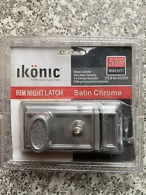 Door Lock Ikonic Satin Chrome Rim Night Latch Brass Cylinder Zinc Alloy Housing • $27