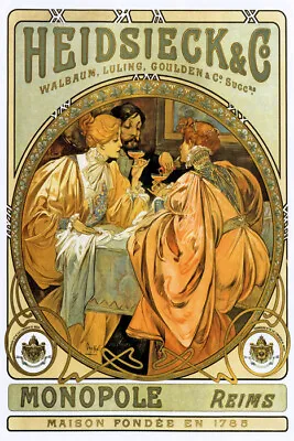 Heidsieck Reims Champagne Drink French By Alphonse Mucha Vintage Poster Repro • $16.80