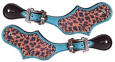 Showman Ladies Cheetah & Turquoise Leather Spur Straps • $28.95