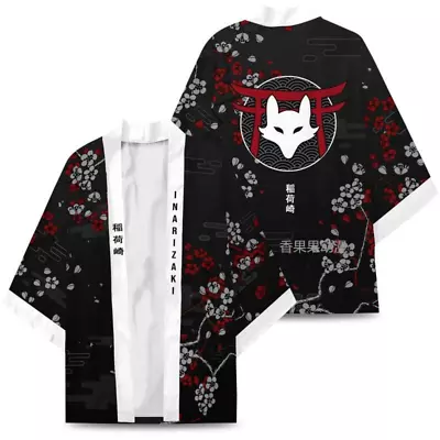 Men Women Kimono Jacket Coat Vintage Cardigan Yukata Haori Japanese Top Fox Chic • £15.59