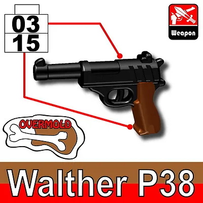 Overmolded P38 WW2 German Pistol Luger Compatible With Toy Brick Minifigures • $1.71