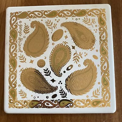 Mid-century Georges Briard Gold Flowing Leaf Enamel Metal Tile Trivet/coaster • $7