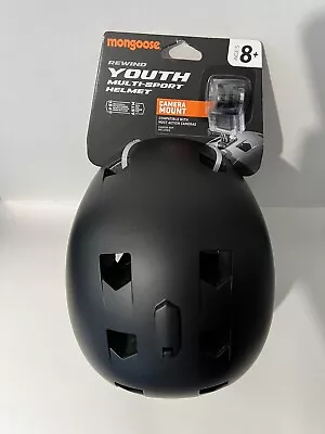 Youth Bicycle Helmet With Camera Mount Ages 8 - 13 Black Mongoose Rewind • $19.50