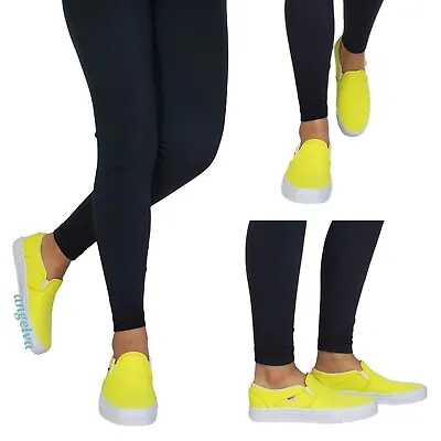 $39.71 • Buy Vans Asher Womens Canvas Slip On Sneakers Neon Yellow White