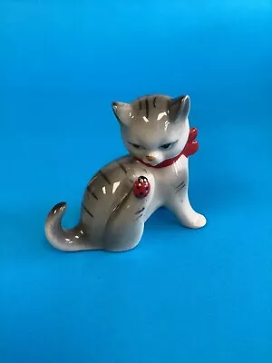 Miniature Kitten Cat Tabby’s With Ladybug/Pink Bow Porcelain Figurine • $10.85