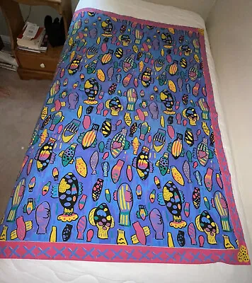 Vintage KEN DONE Tropical Fish  57”x40” Tablecloth Scarf Cotton Collectors Item • £86.85