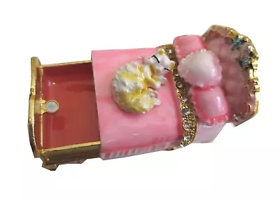 Bejeweled Cat On Bed Hinged Metal Enamel Trinket Box • $24.90