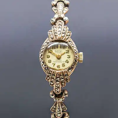 9ct Gold Dupont Marcasite Ladies Manual Watch #1800042 • $795