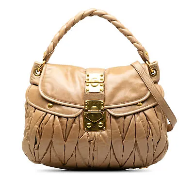 Authenticated Miu Miu Matelasse Coffer Brown Taupe Lambskin Leather Satchel • $378.93