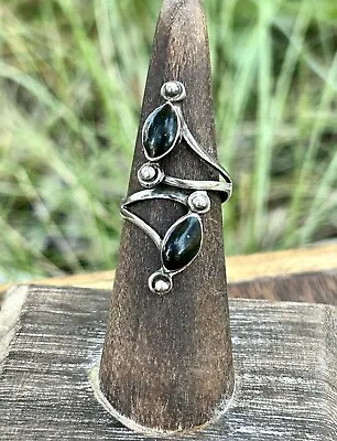 Sterling Silver Ring Black Resin Stones Modern Modernist Design Vintage Retro  • $28