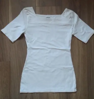 Mary Quant S 8-10  Square Neck White Lycra Top 1980's Prototype SEE MEASUREMENTS • £45.99