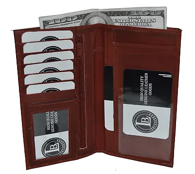 Leatherboss Genuine Leather Checkbook Cover With Credit Card And ID HolderBrown • $12.99