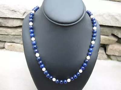 Vintage Necklace- Genuine Lapis Lazuli Beads & Natural Pearls & 14k Clasp • $59.99