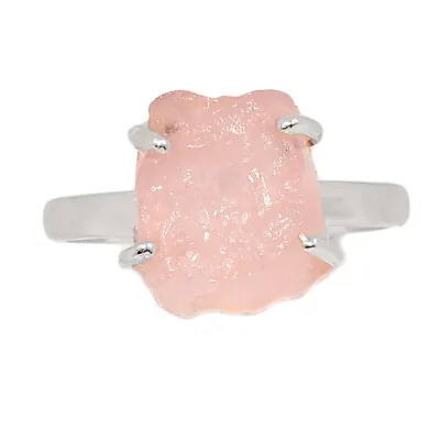 Natural Morganite Rough - Madagascar 925 Silver Ring Jewelry S.8 CR23794 • $15.99