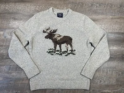 Abercrombie Fitch Moose Mens Large Thick Gray Sweater Pullover Xmas Wool Blend • $46