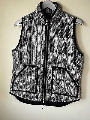 J Crew Puffer Vest Womens Small Black White Herringbone Down Insulated Pockets • $15