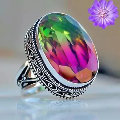 Bi-Tourmaline Gemstone 925 Sterling Silver Handmade Ring Jewelry In All Size • $7.35