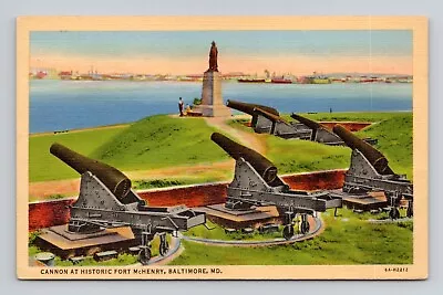 Postcard Cannon At Fort McHenry Baltimore Maryland MD Vintage Linen K3 • $4.49